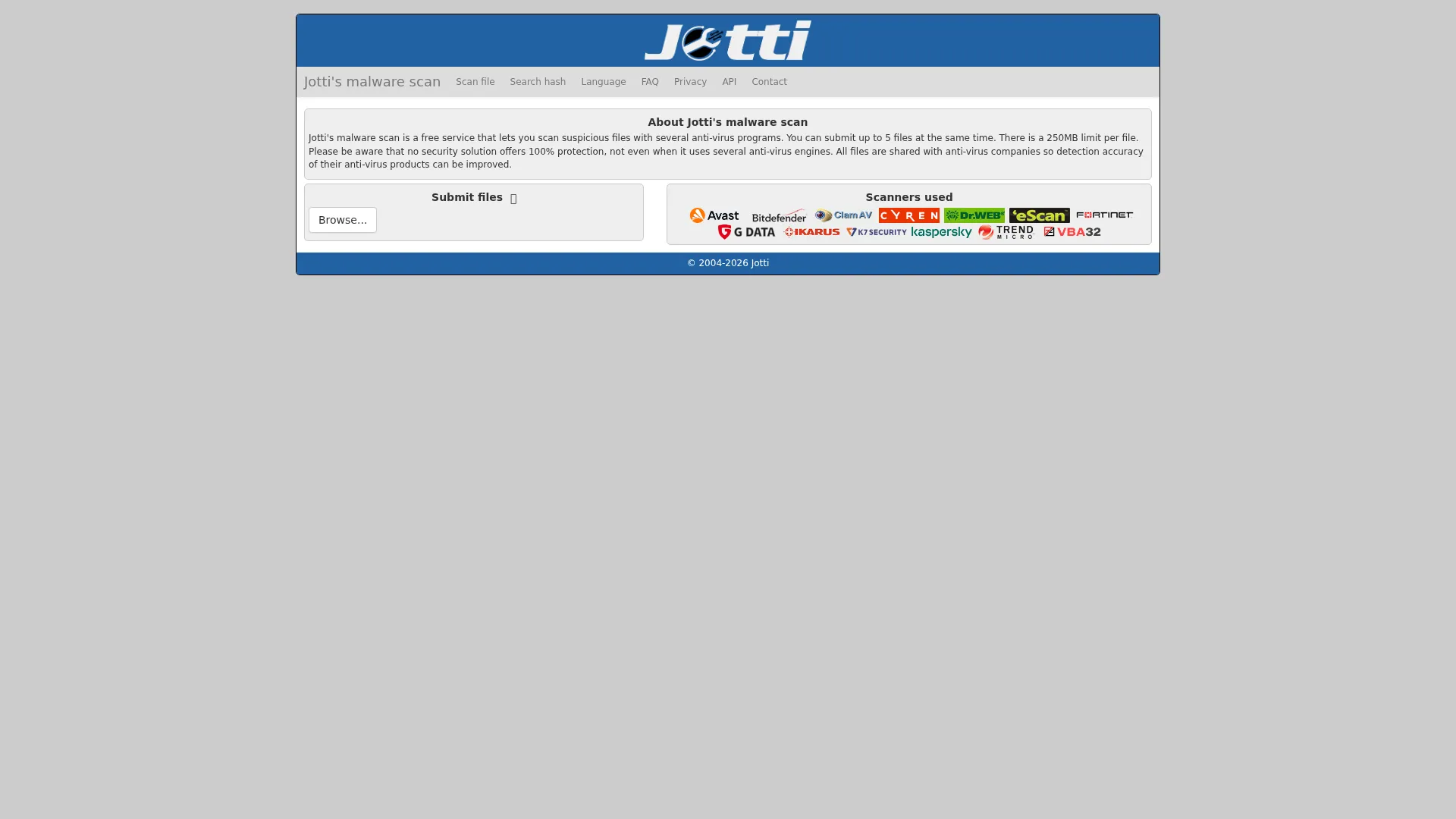 Jotti's malware scan screenshot