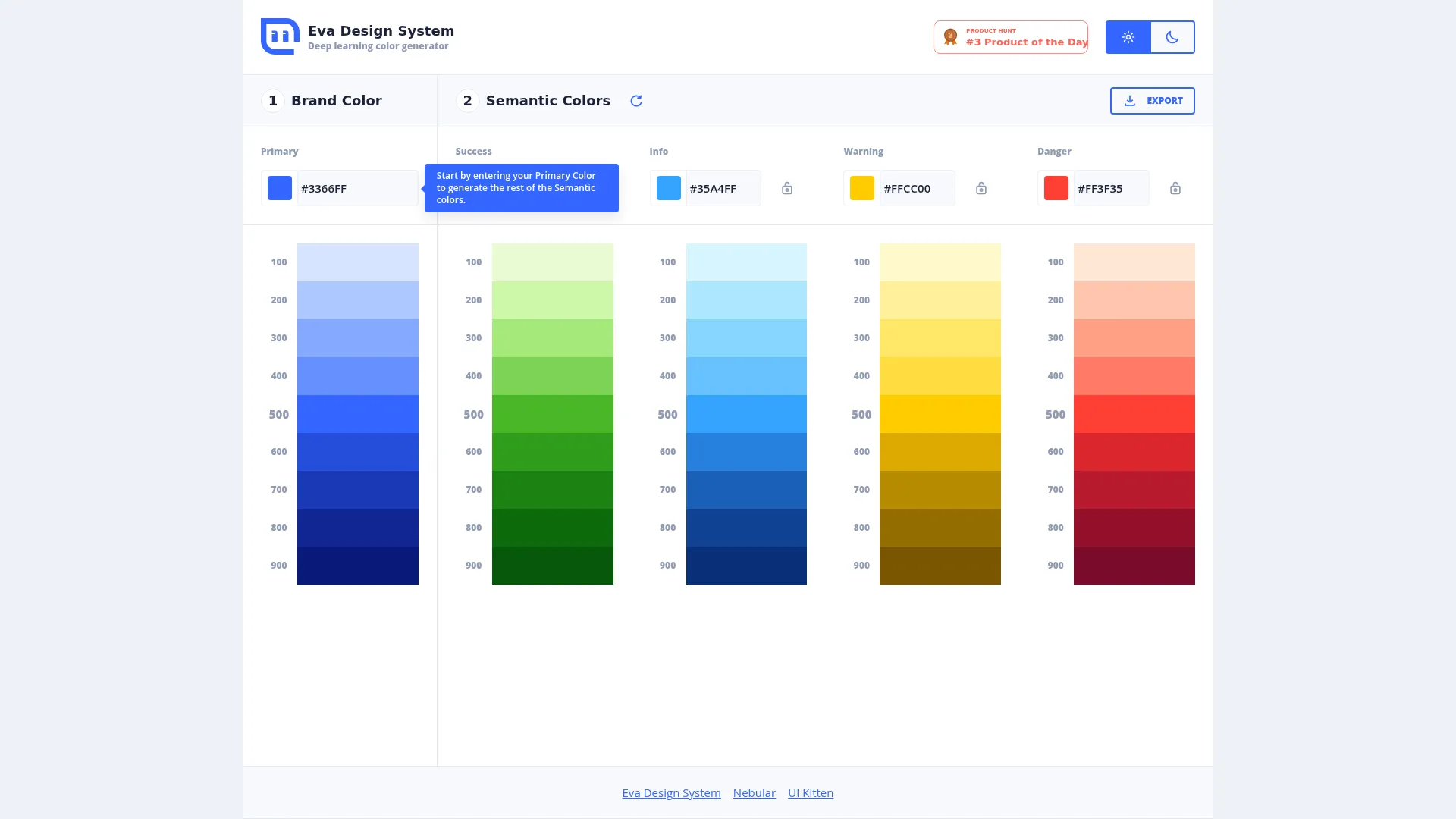 Eva Design System: Deep learning color generator screenshot