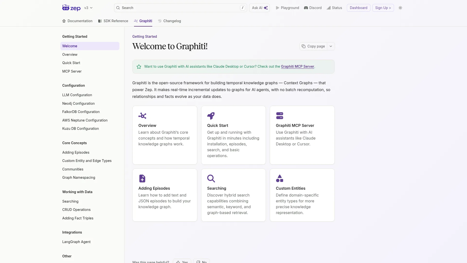 Welcome to Graphiti! | Zep Documentation screenshot