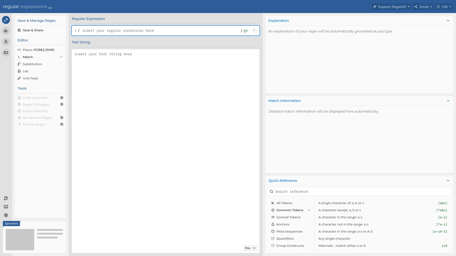 regex101: build, test, and debug regex screenshot
