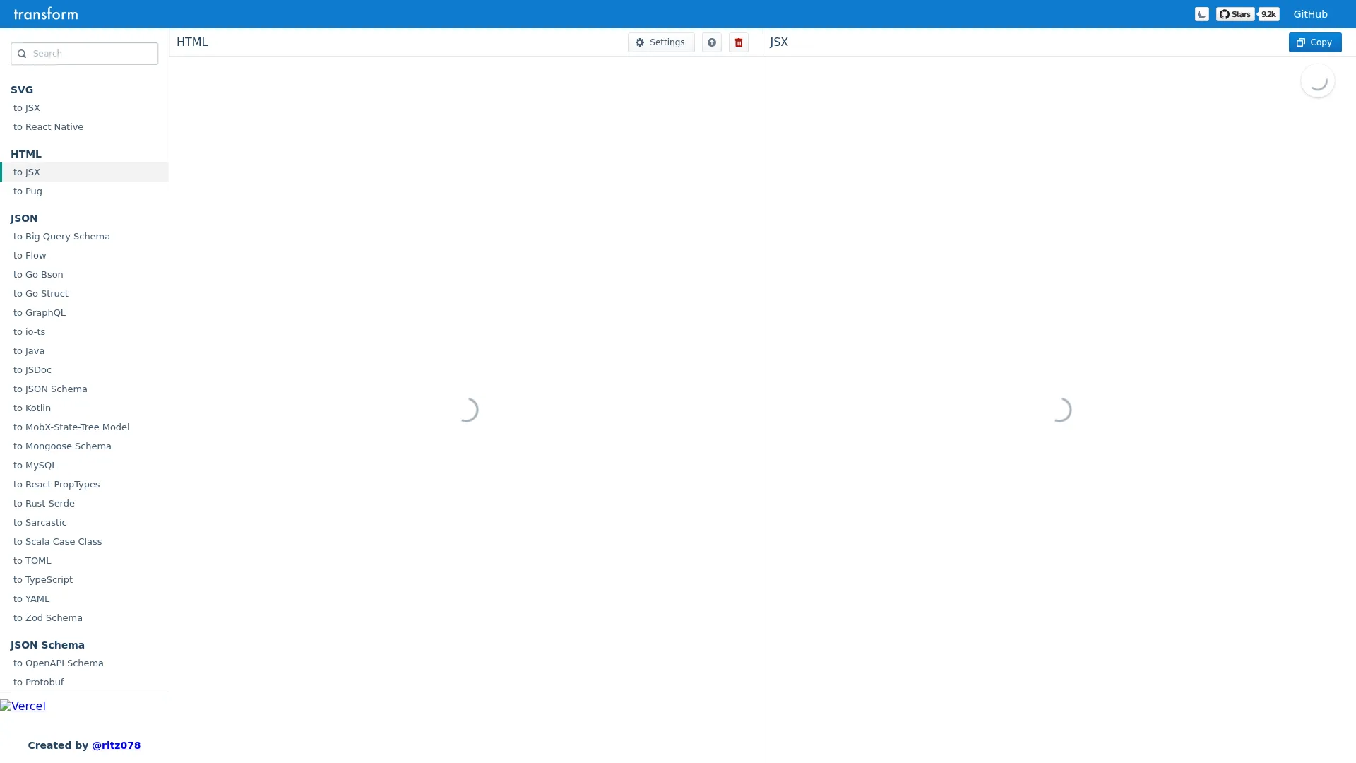 HTML to JSX screenshot