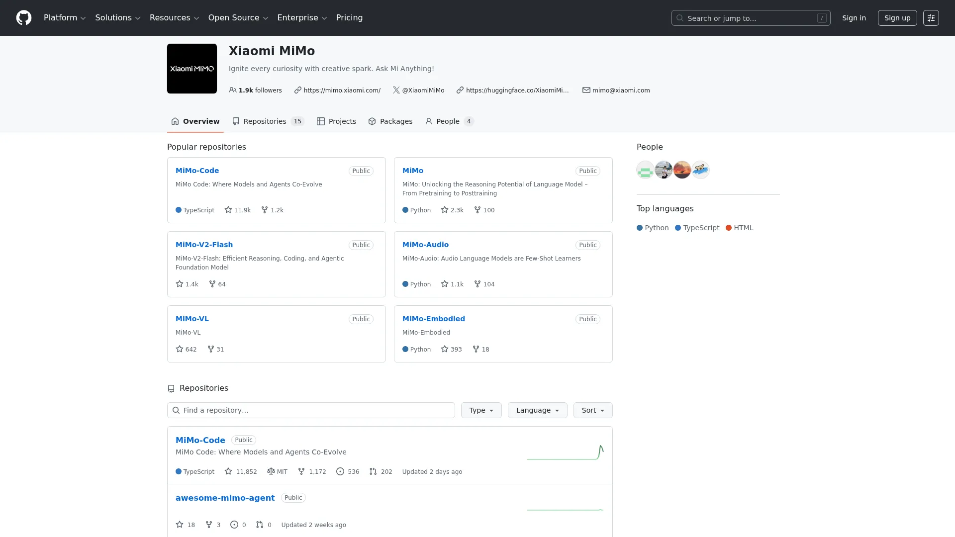 Xiaomi MiMo · GitHub screenshot