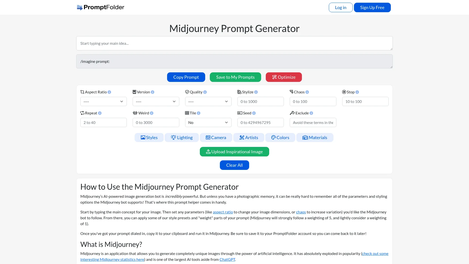 Midjourney Prompt Generator: Helps You Build The Perfect Prompt! screenshot