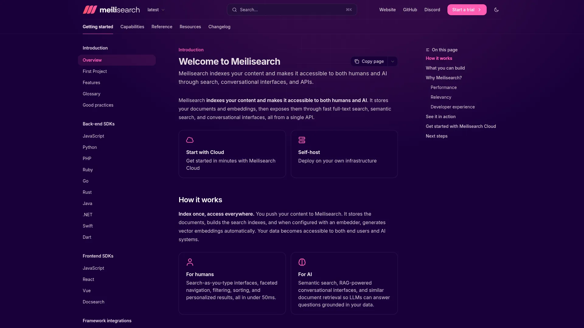 Welcome to Meilisearch - Meilisearch Documentation screenshot