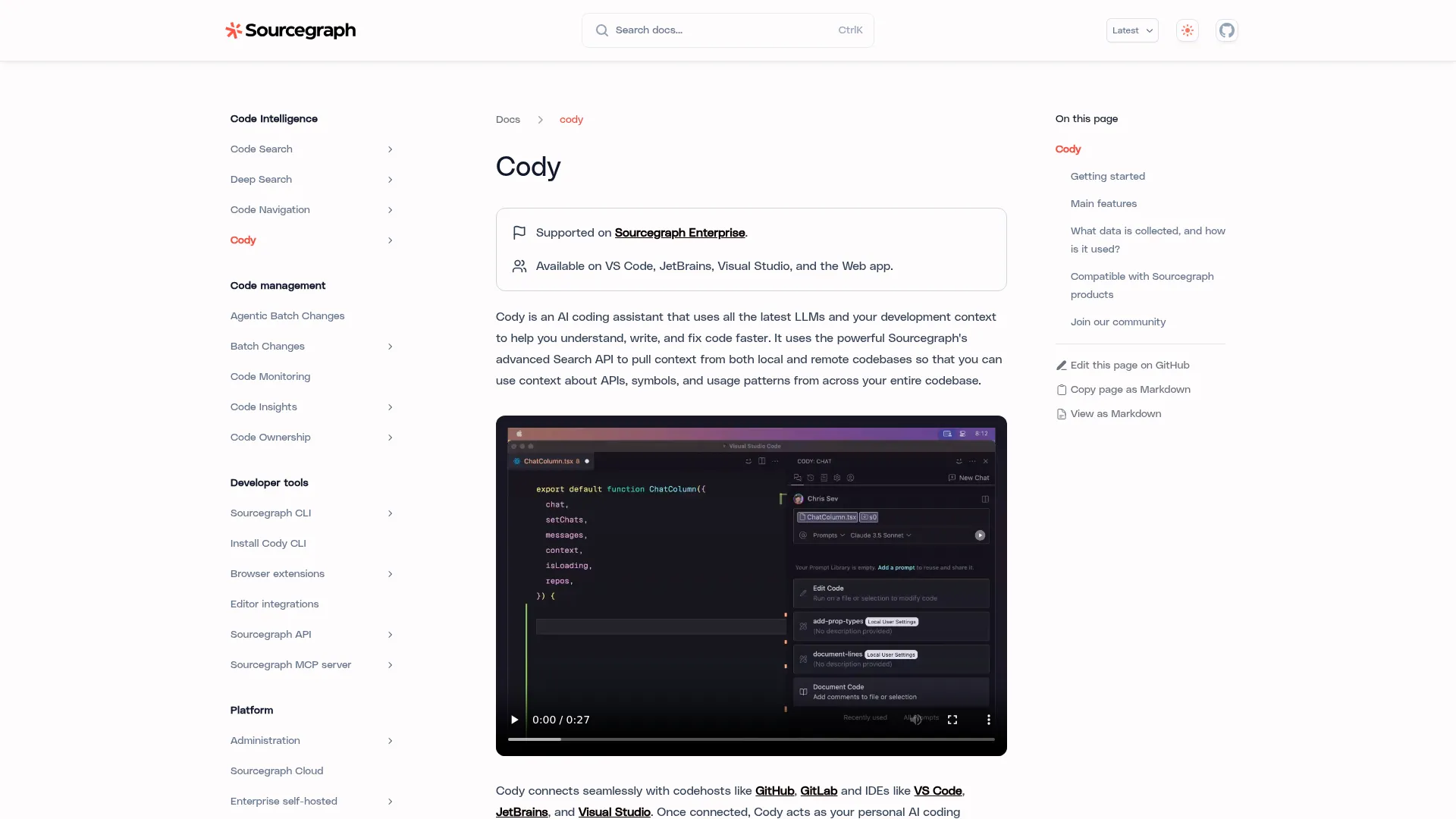 Cody - Sourcegraph docs screenshot