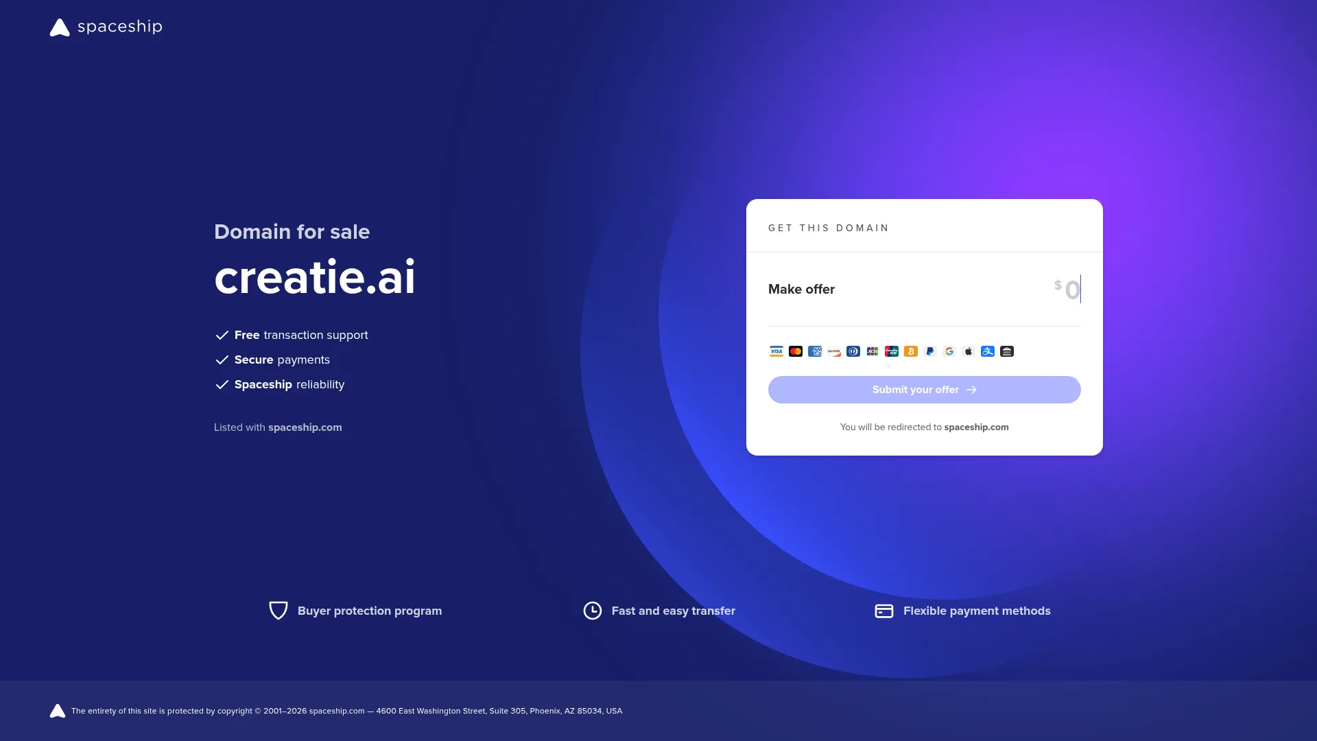 creatie.ai for sale | Spaceship.com screenshot