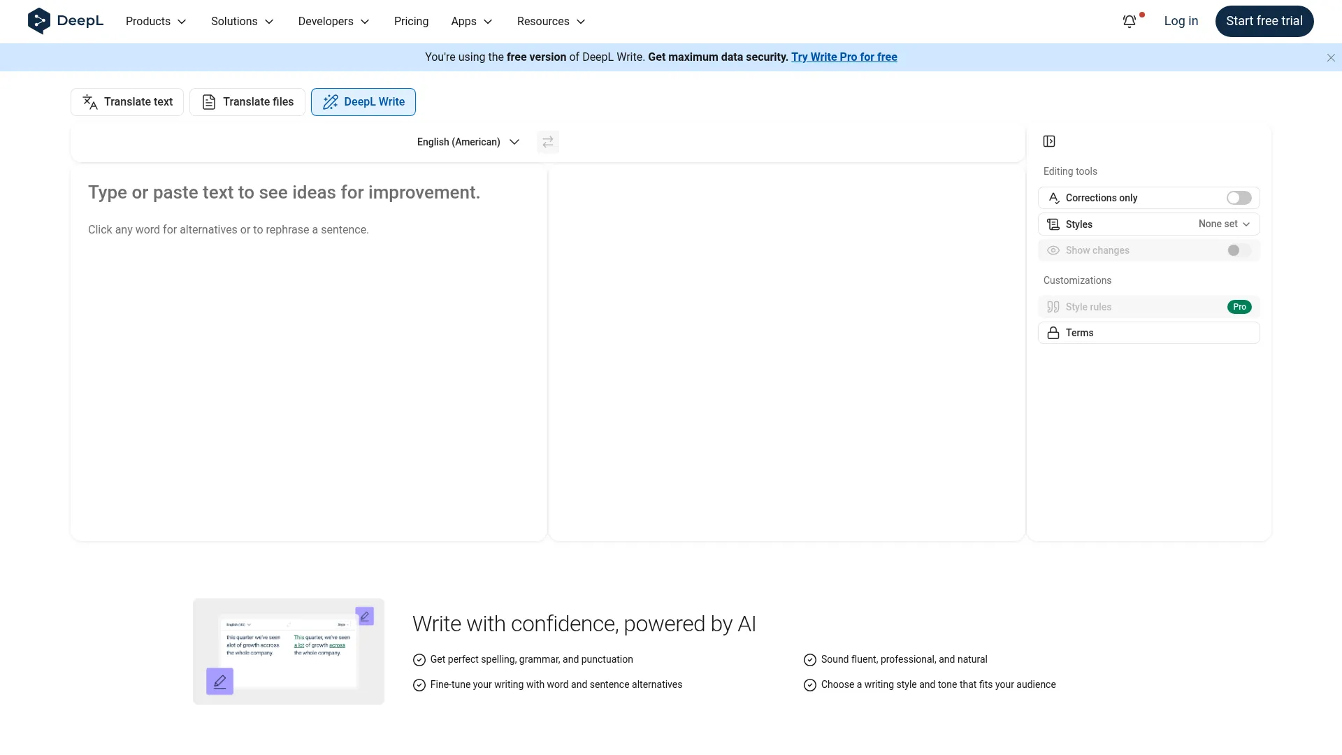 DeepL Write: AI-powered writing companion screenshot