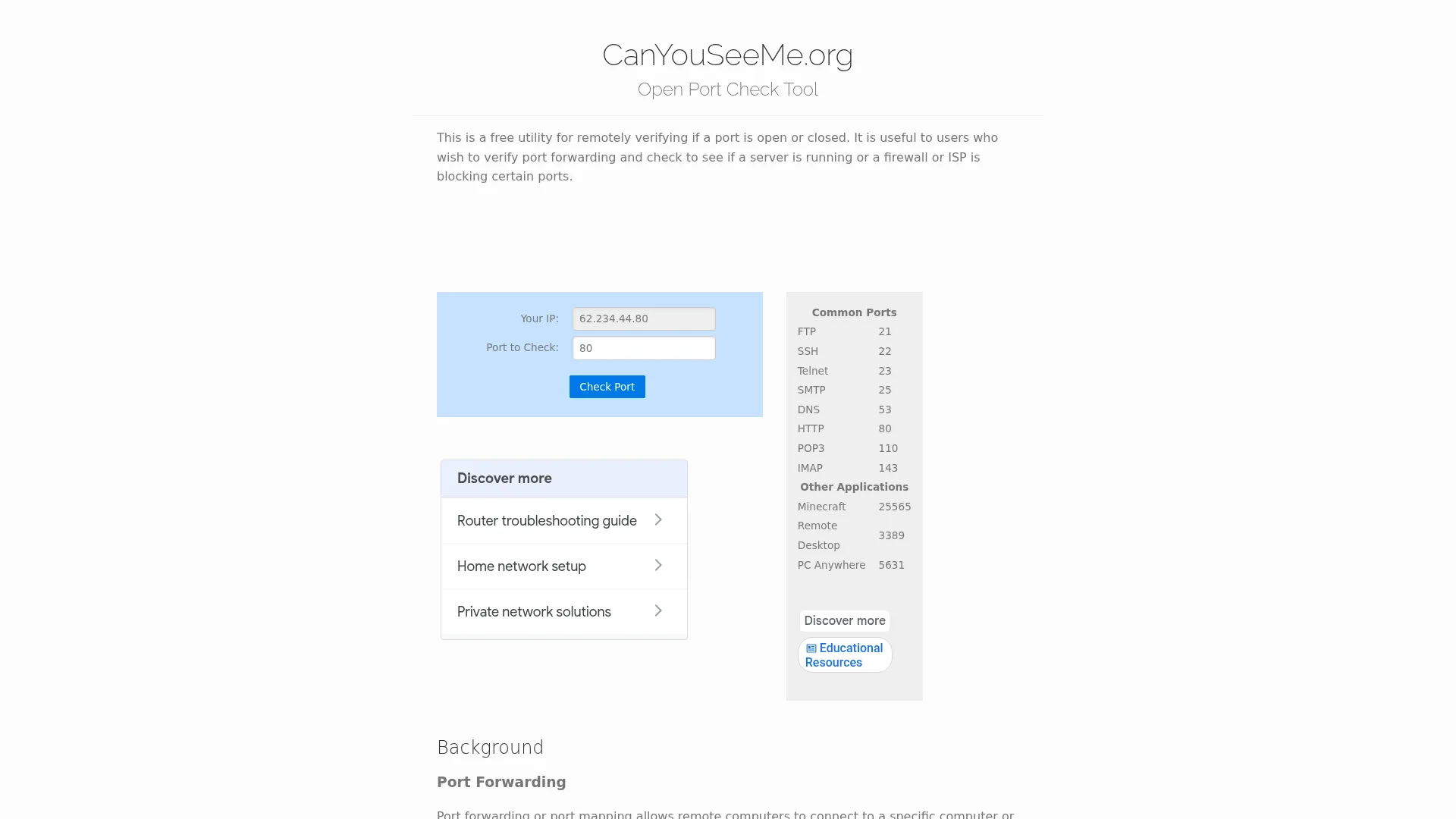Open Port Check Tool -- Verify Port Forwarding on Your Router screenshot