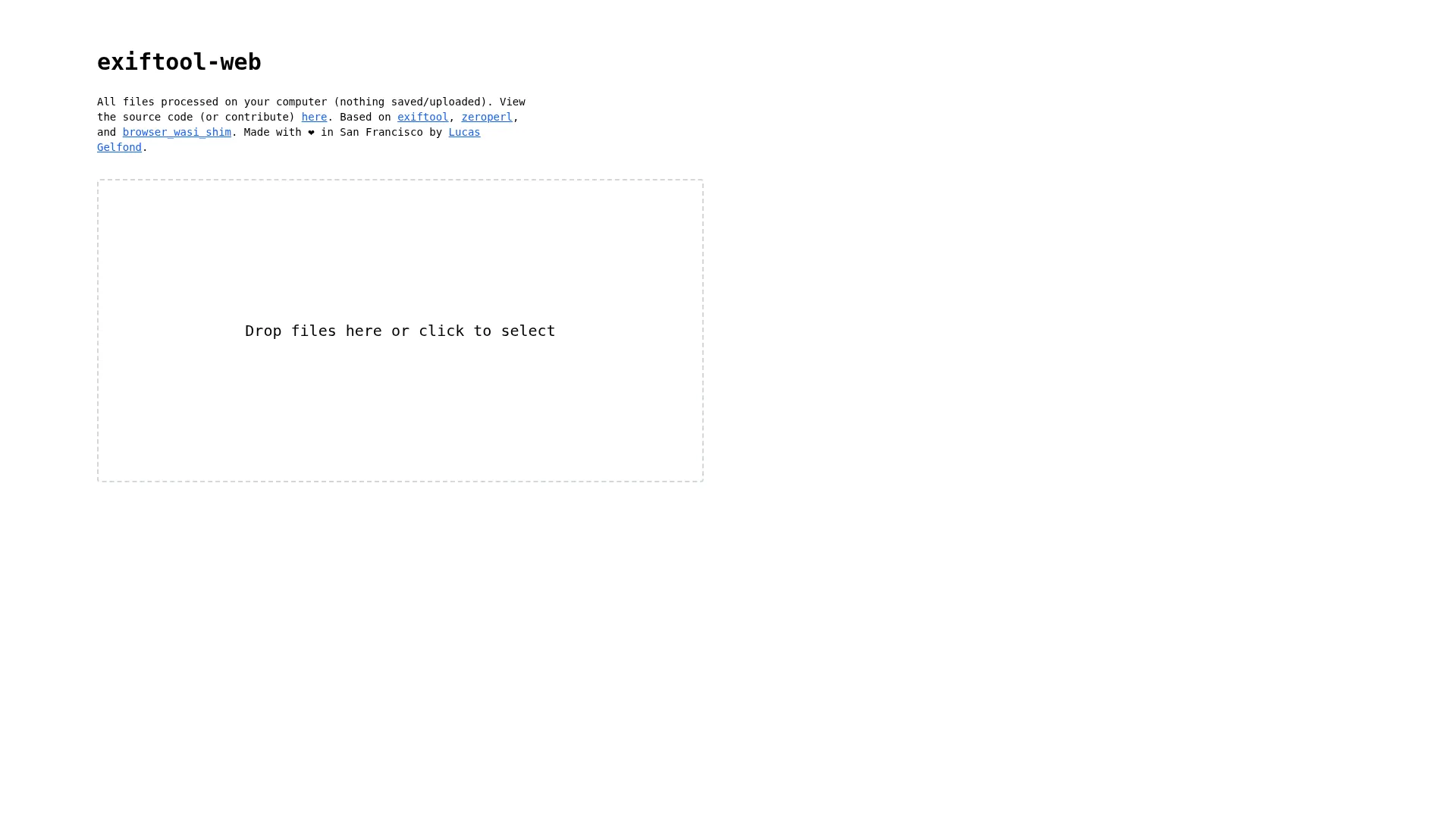 exiftool-web | Browser-based interface for exiftool screenshot