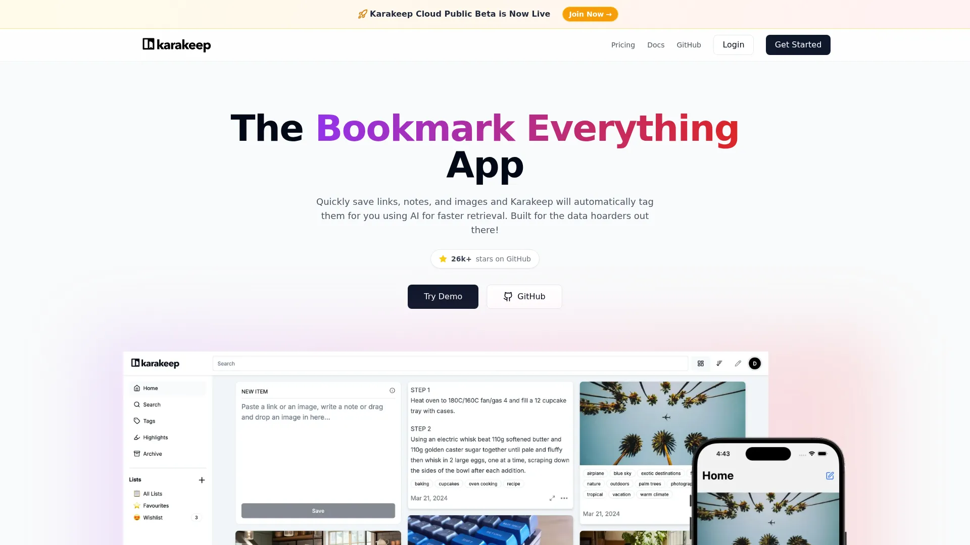 Karakeep - The Bookmark Everything App | Save, Organize & Tag with AI screenshot