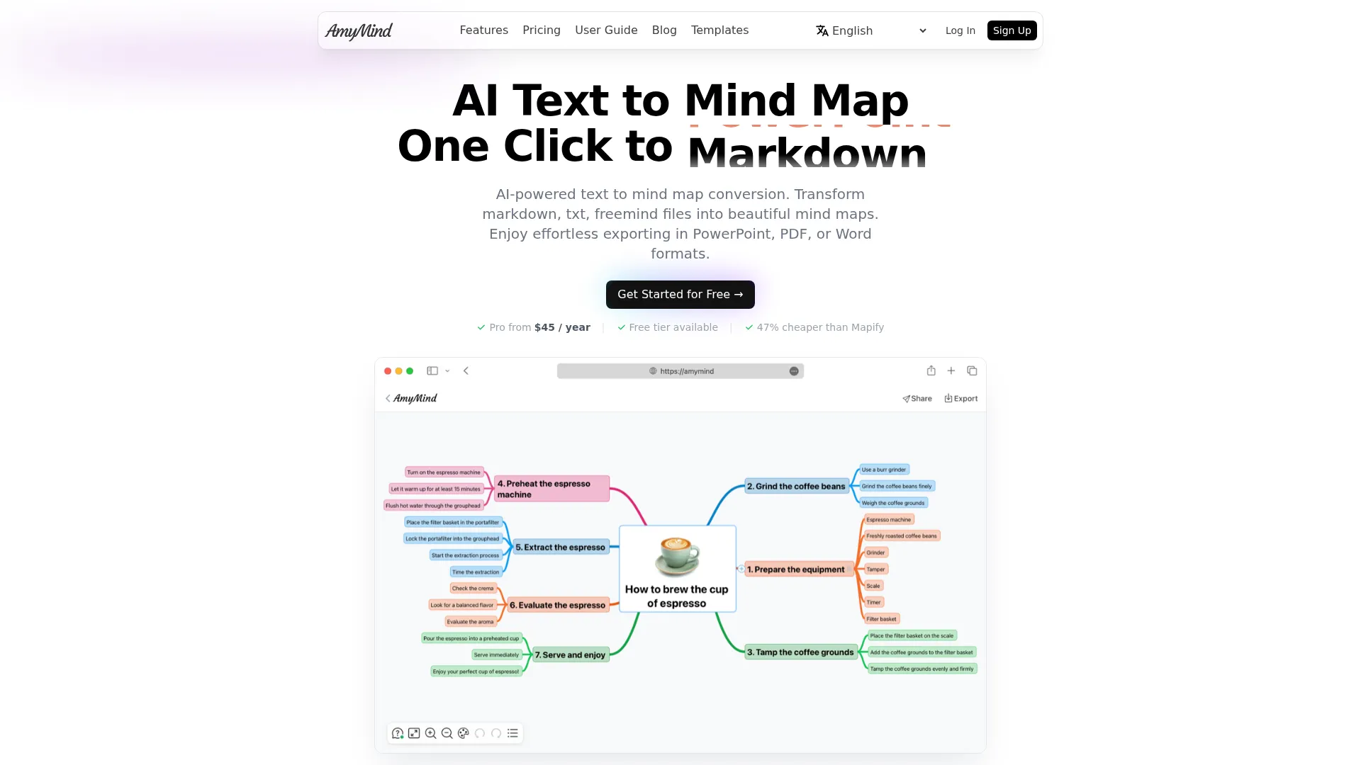 AmyMind - AI Mind Map Generator | Free AI-Powered Mind Mapping Tool screenshot