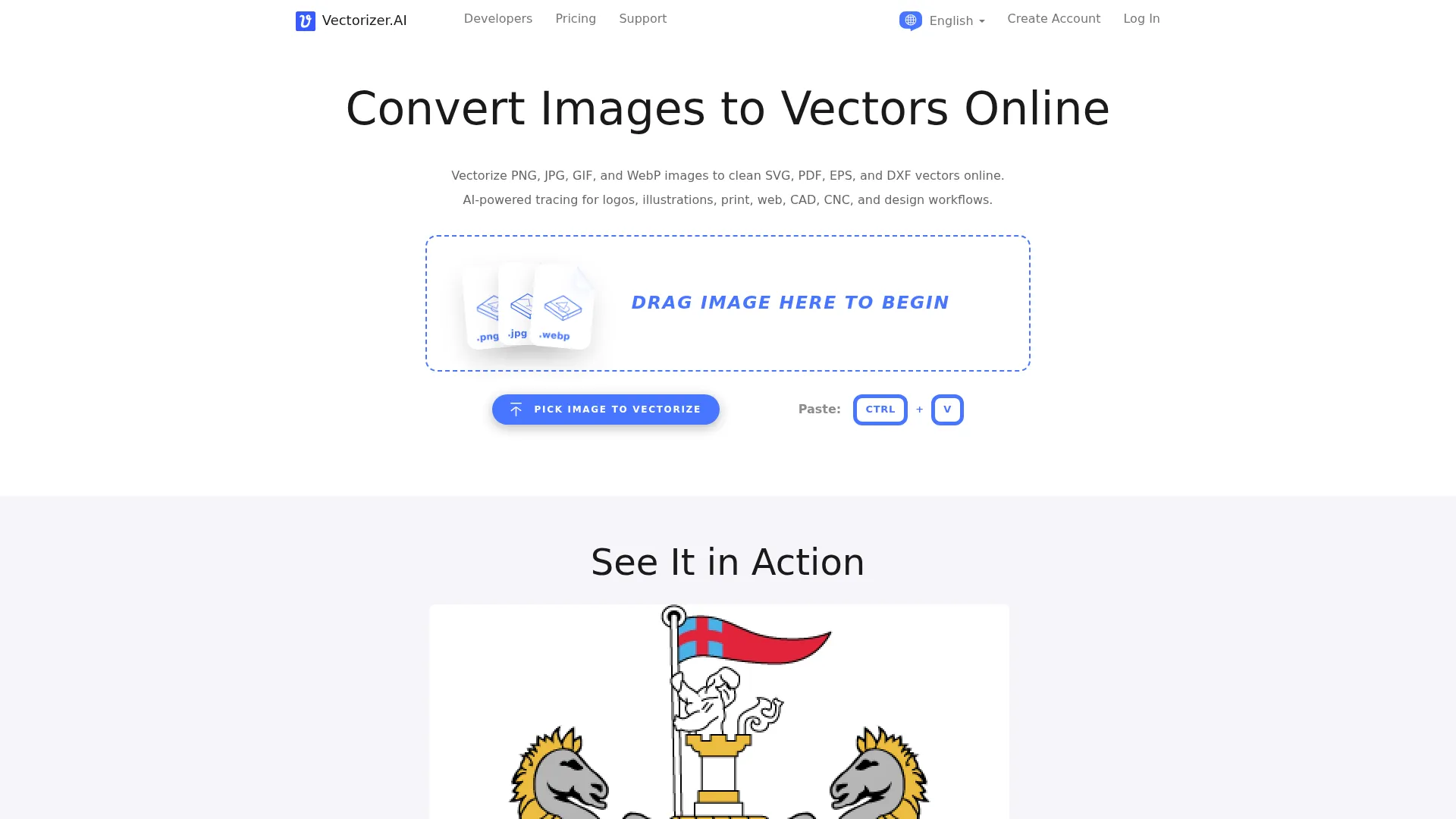 Image to Vector Converter | Vectorize PNG, JPG & WebP to SVG, PDF, EPS, DXF - Vectorizer.AI screenshot
