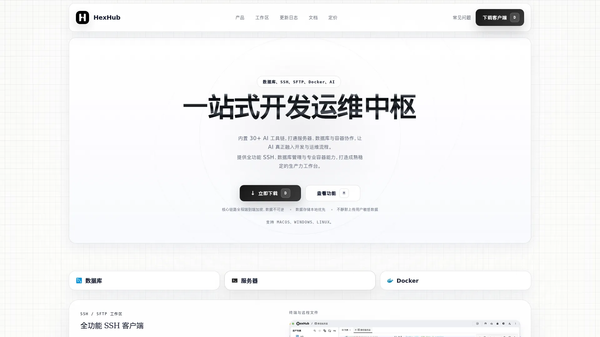 HexHub - 数据库、SSH、SFTP、Docker 与 AI 开发运维桌面客户端 screenshot