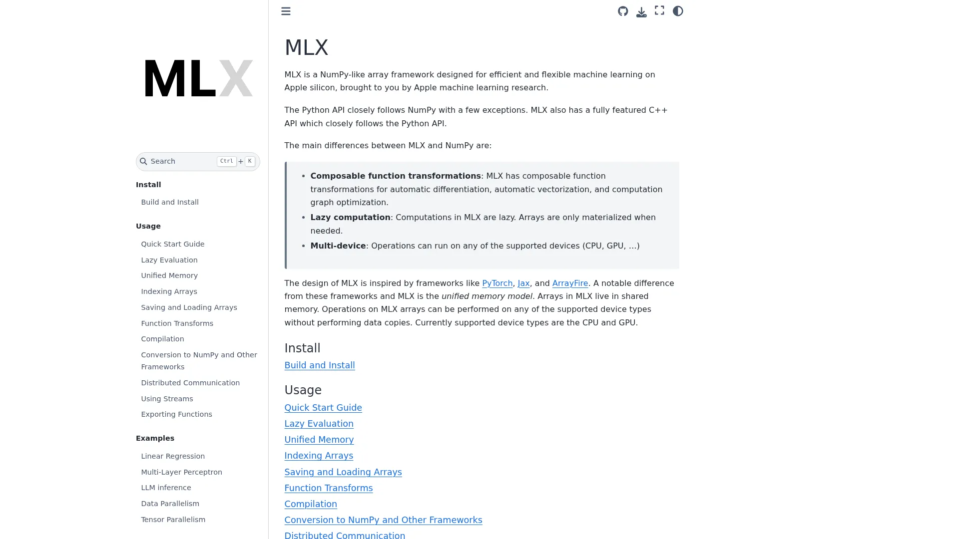 MLX — MLX 0.32.0 documentation screenshot