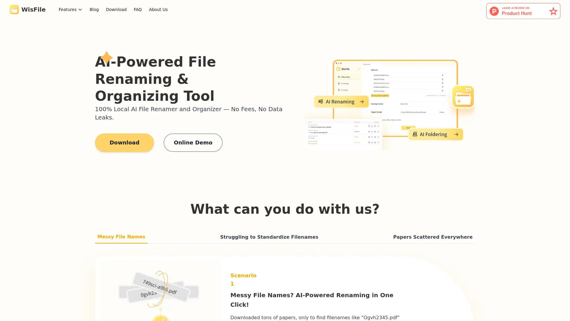 Wisfile: AI-Powered File Renaming & Organizing Tool screenshot