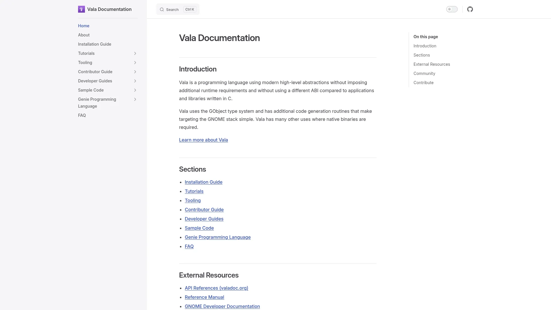 Vala Documentation screenshot