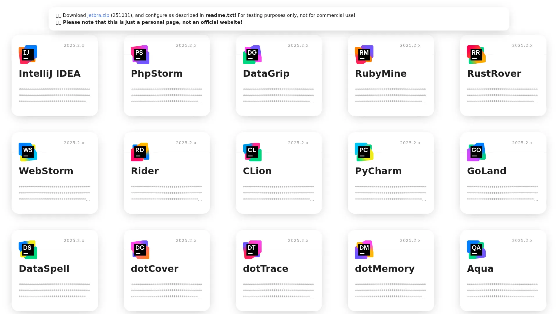 Some keys for testing - jetbra.in screenshot