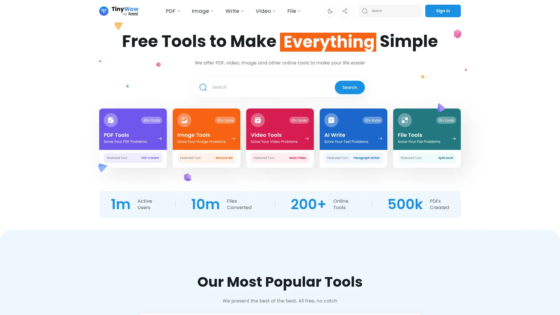Free AI Writing, PDF, Image, and other Online Tools - TinyWow screenshot