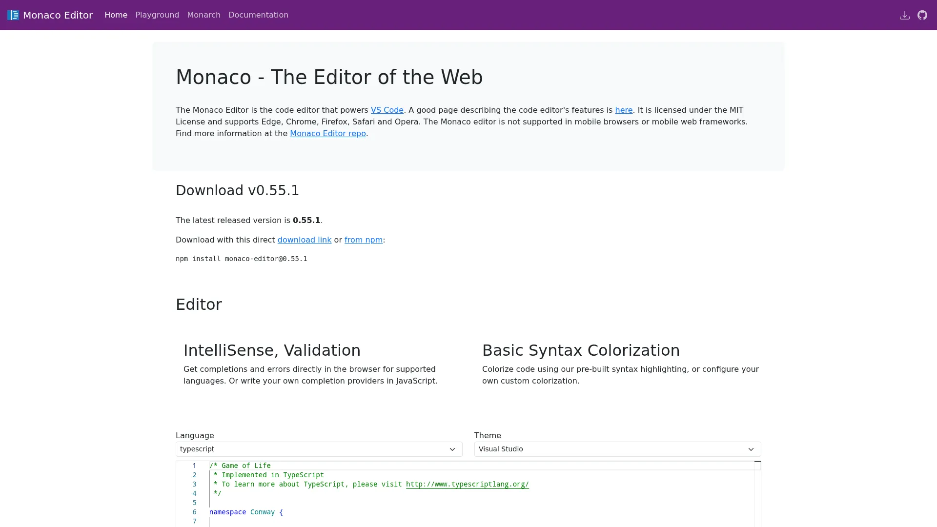 Monaco Editor screenshot