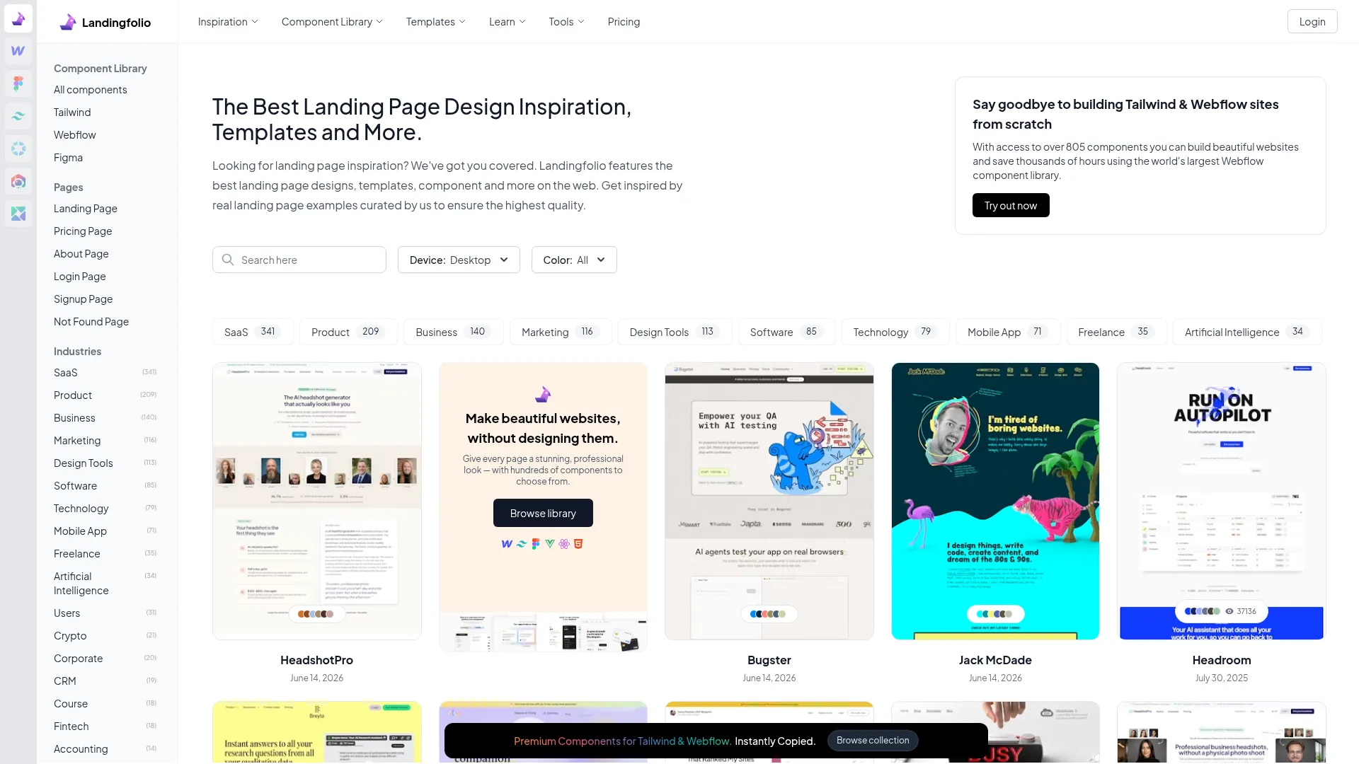 The Best Landing Page Design Inspiration, Templates and More | Landingfolio screenshot