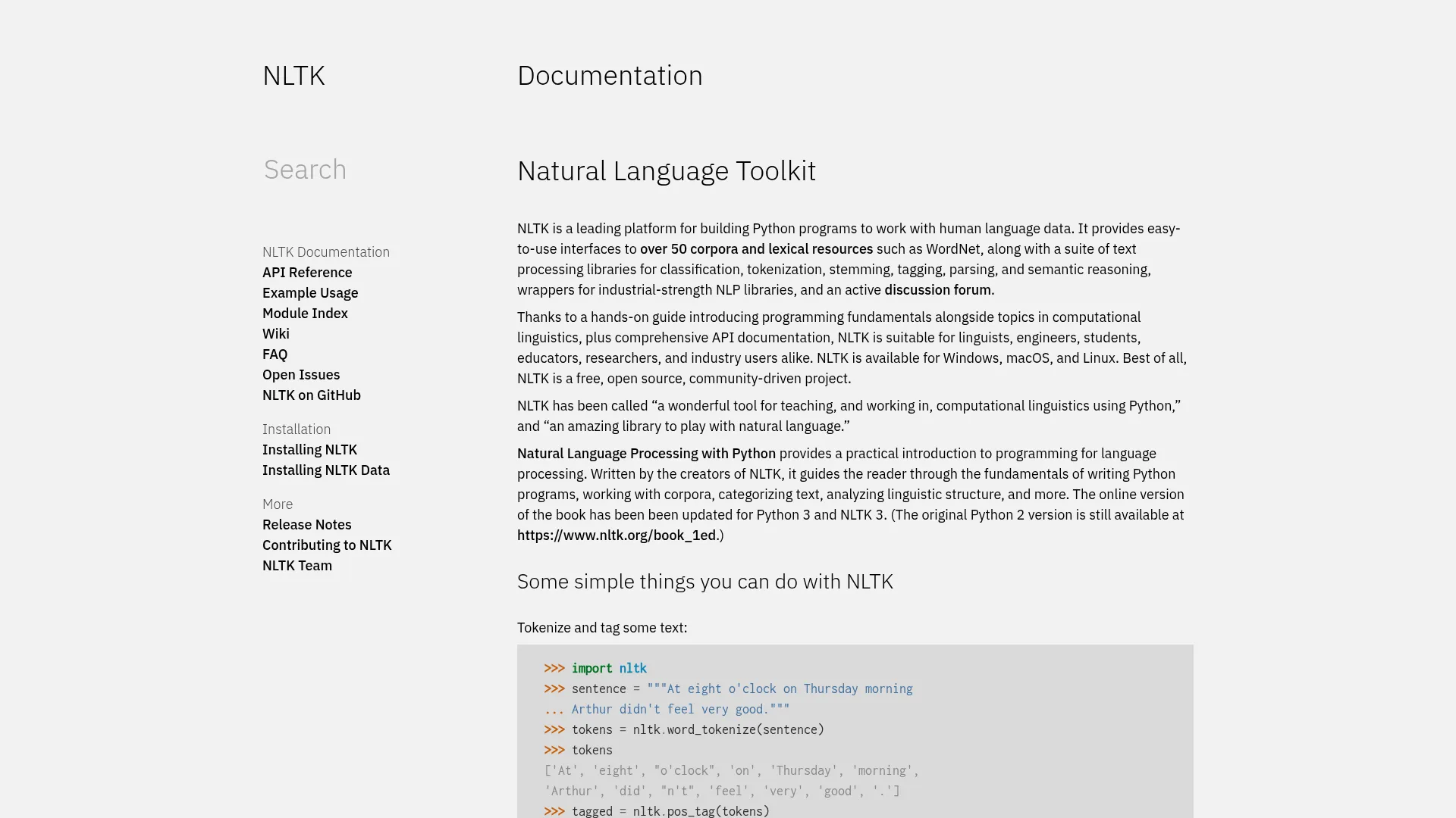 NLTK :: Natural Language Toolkit screenshot
