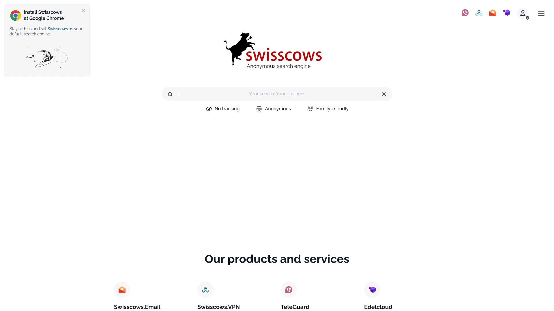 Your private and anonymous search engine Swisscows screenshot