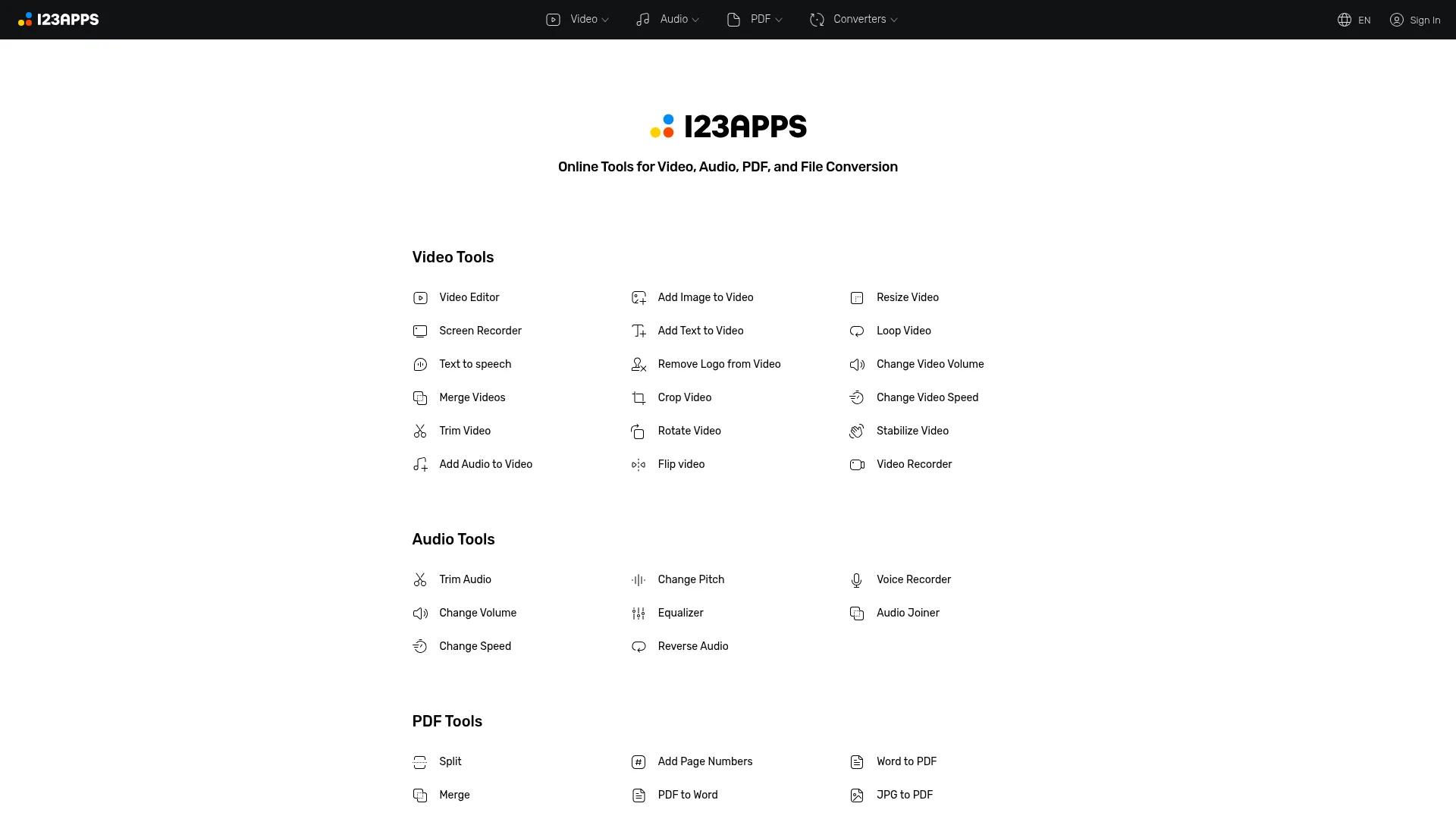 Web Apps by 123apps - Edit, Convert, Create screenshot