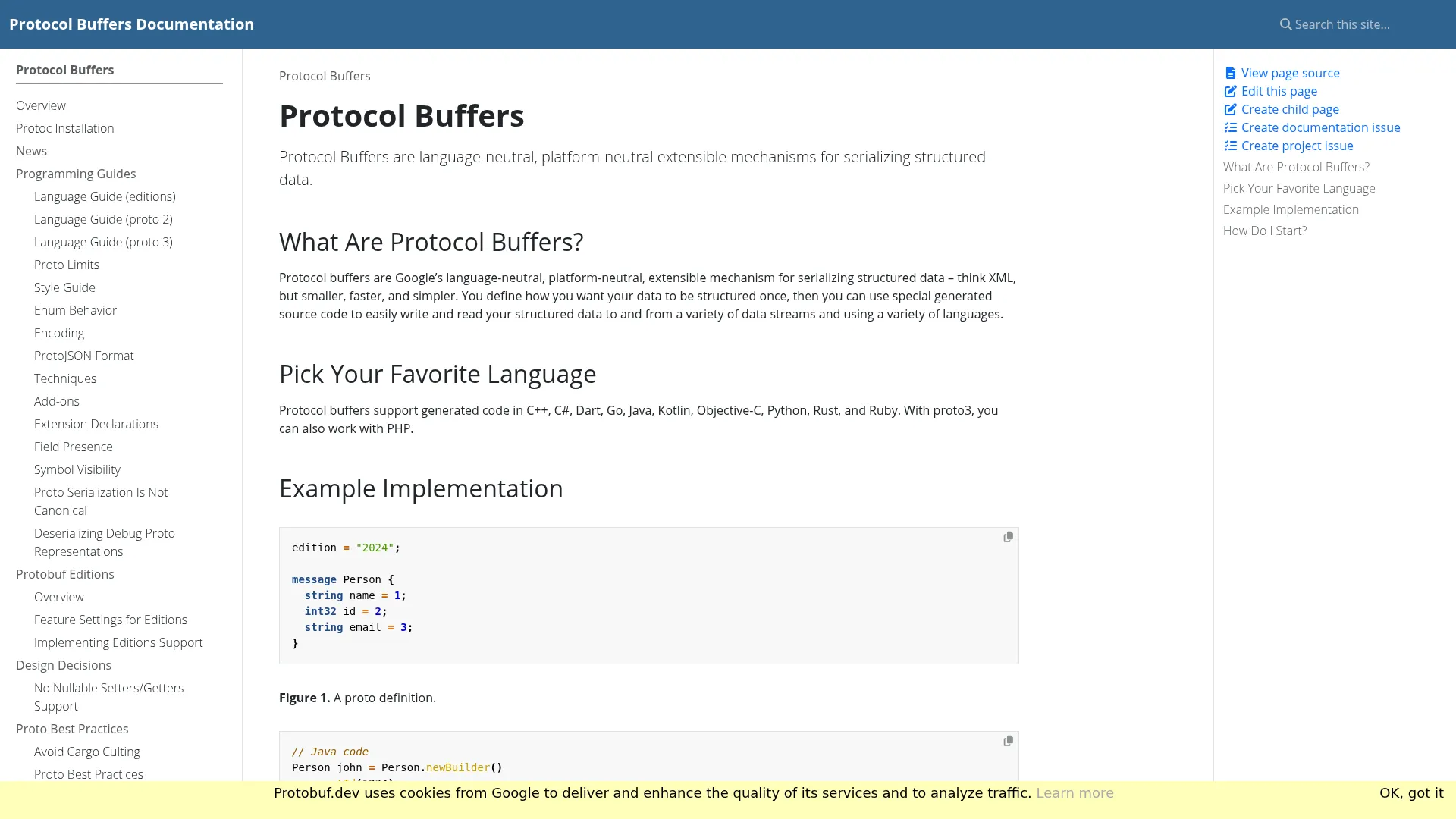Protocol Buffers Documentation screenshot