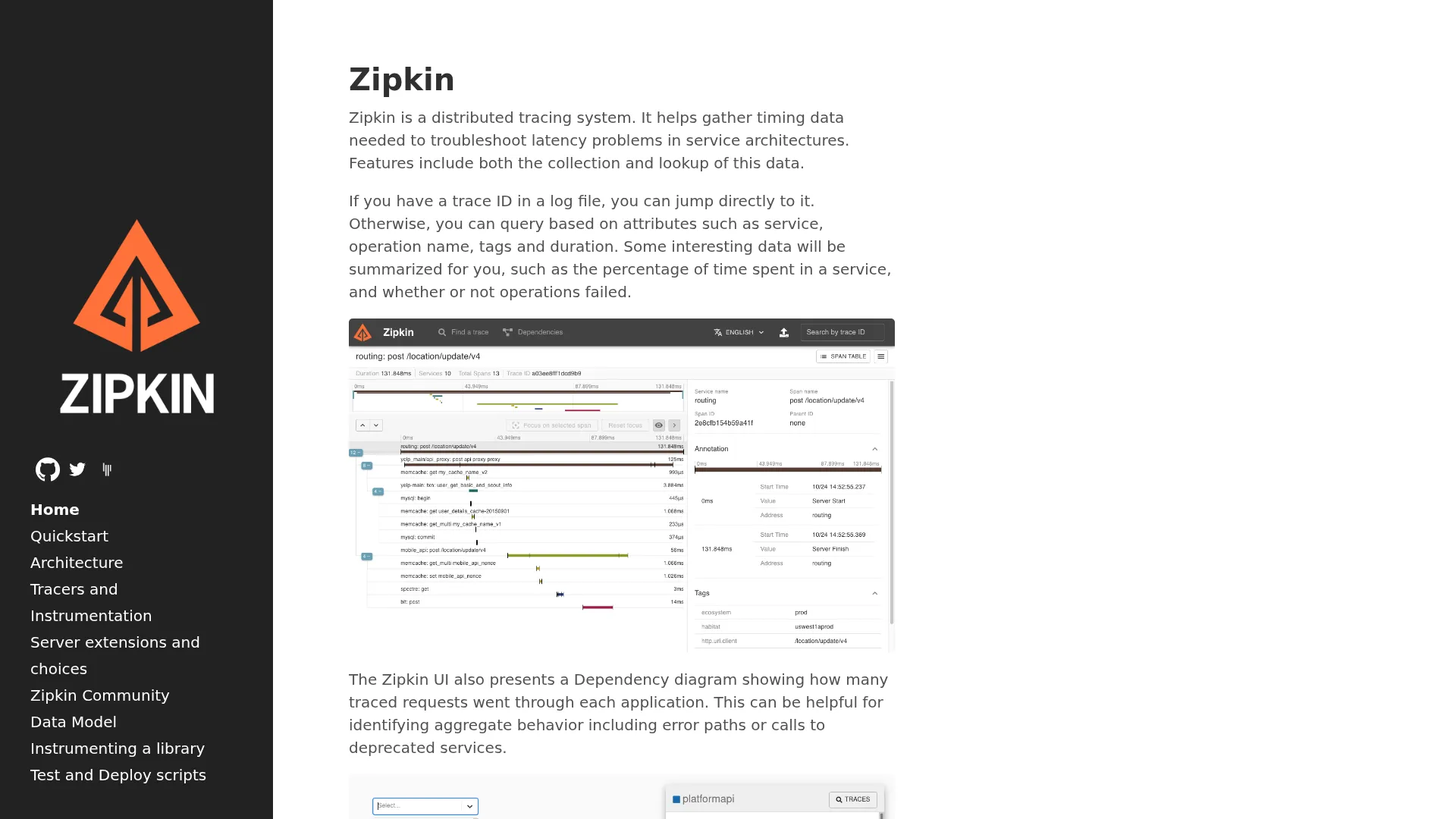 OpenZipkin &middot; A distributed tracing system screenshot
