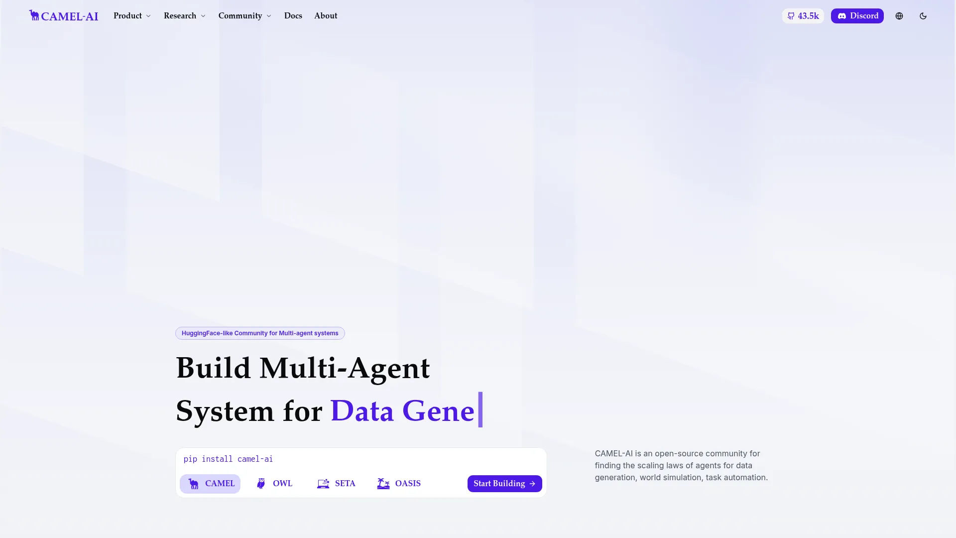 CAMEL-AI | Finding the Scaling Laws of Agents | CAMEL-AI screenshot