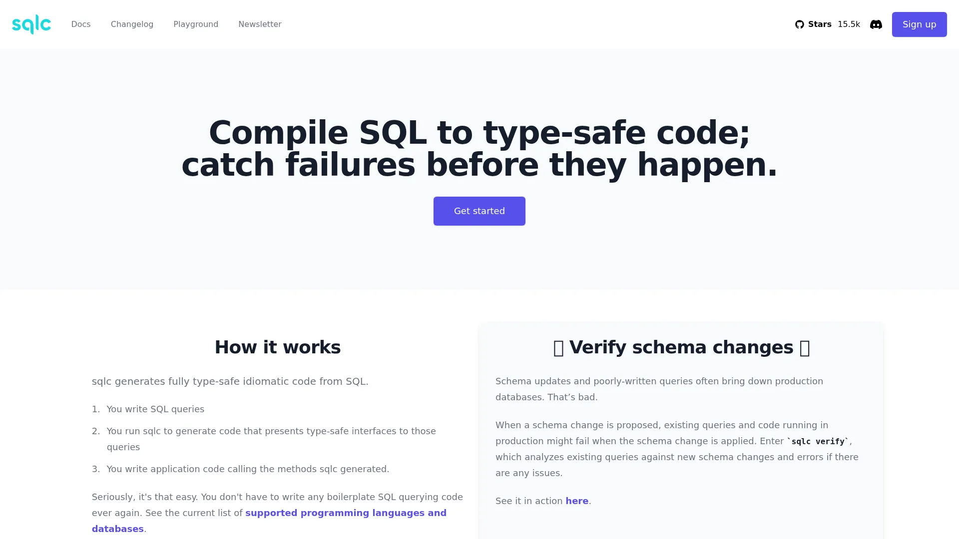 Compile SQL to type-safe code | sqlc.dev screenshot