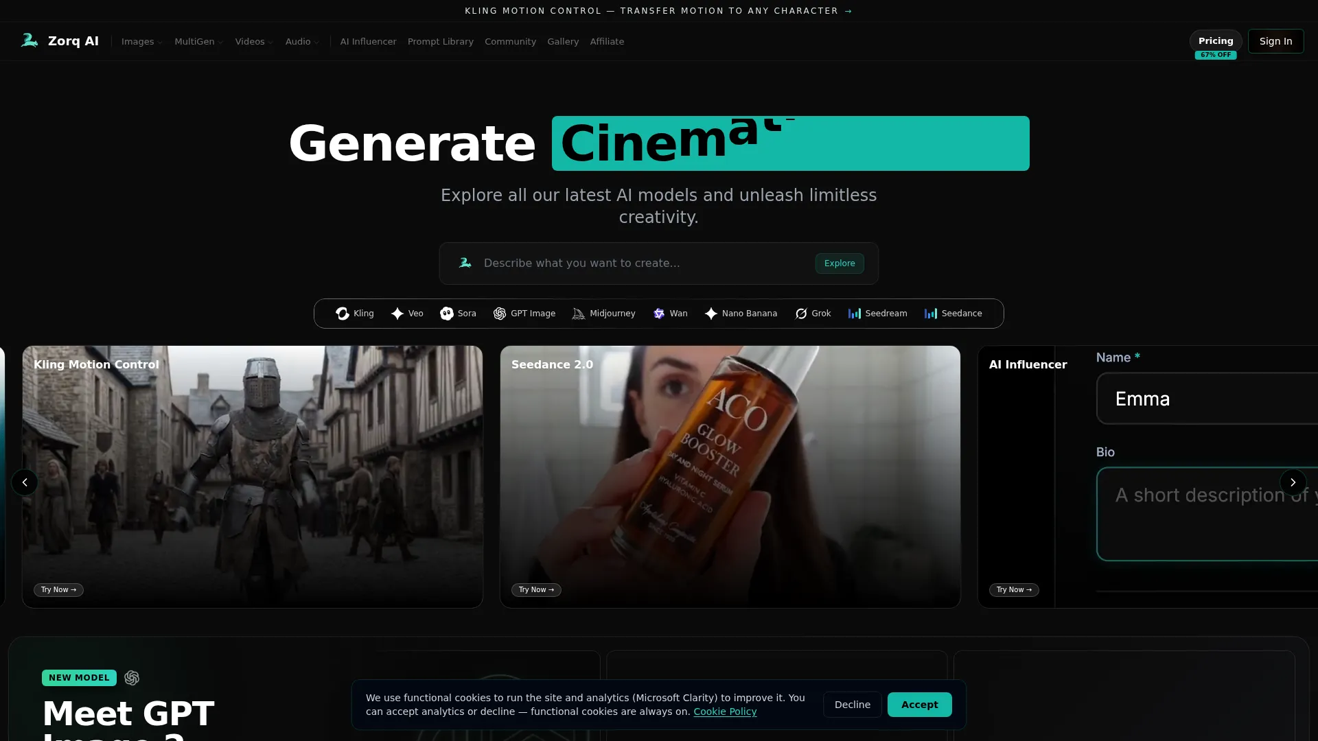 Zorq AI - AI Image & Video Generation Platform screenshot