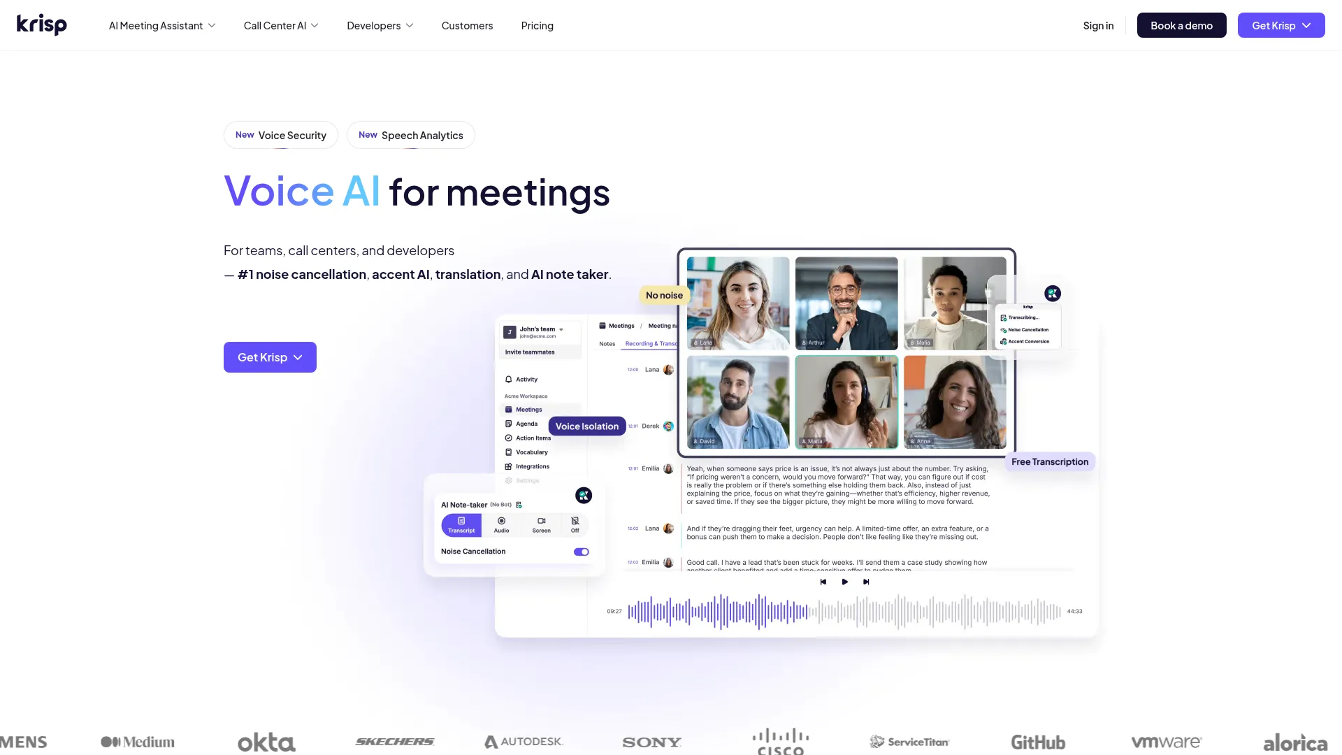 Voice AI for Meetings: Noise Cancellation & AI Note Taker | Krisp screenshot