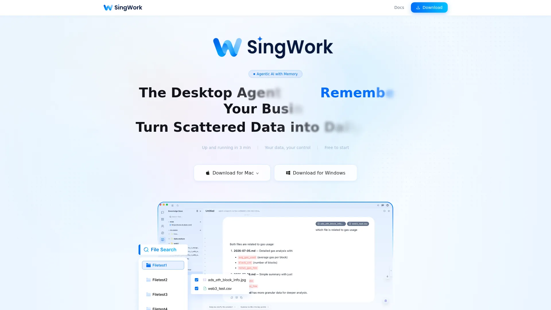 SingWork | AI Analysis Desktop Agent with Memory screenshot
