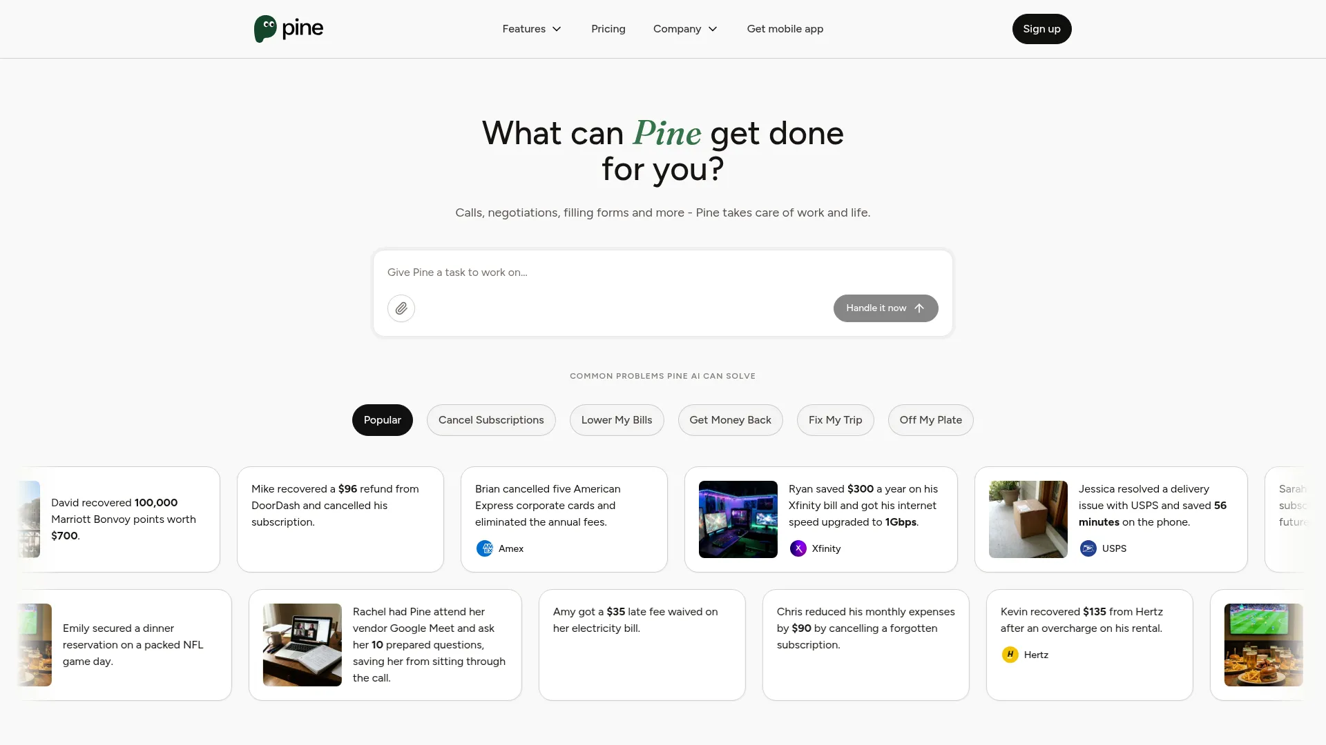 AI Assistant to Handle Bills, Subscriptions, and Complaints | Pine AI screenshot