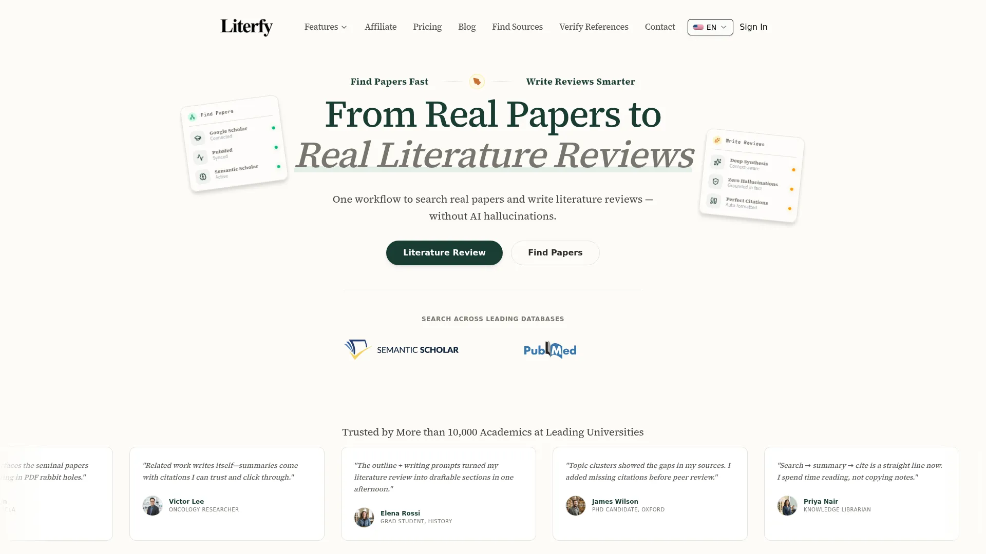 AI Literature Review Generator for Researchers | Literfy.ai screenshot