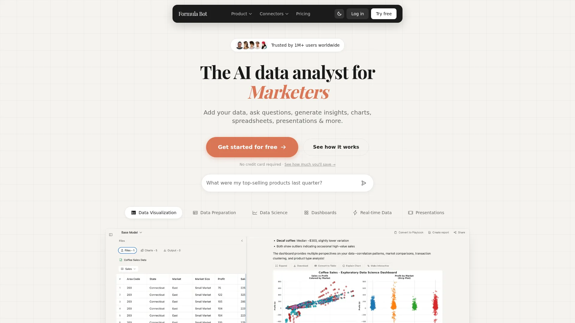 AI Data Analytics | Analyze Data 10x Faster - Formula Bot screenshot