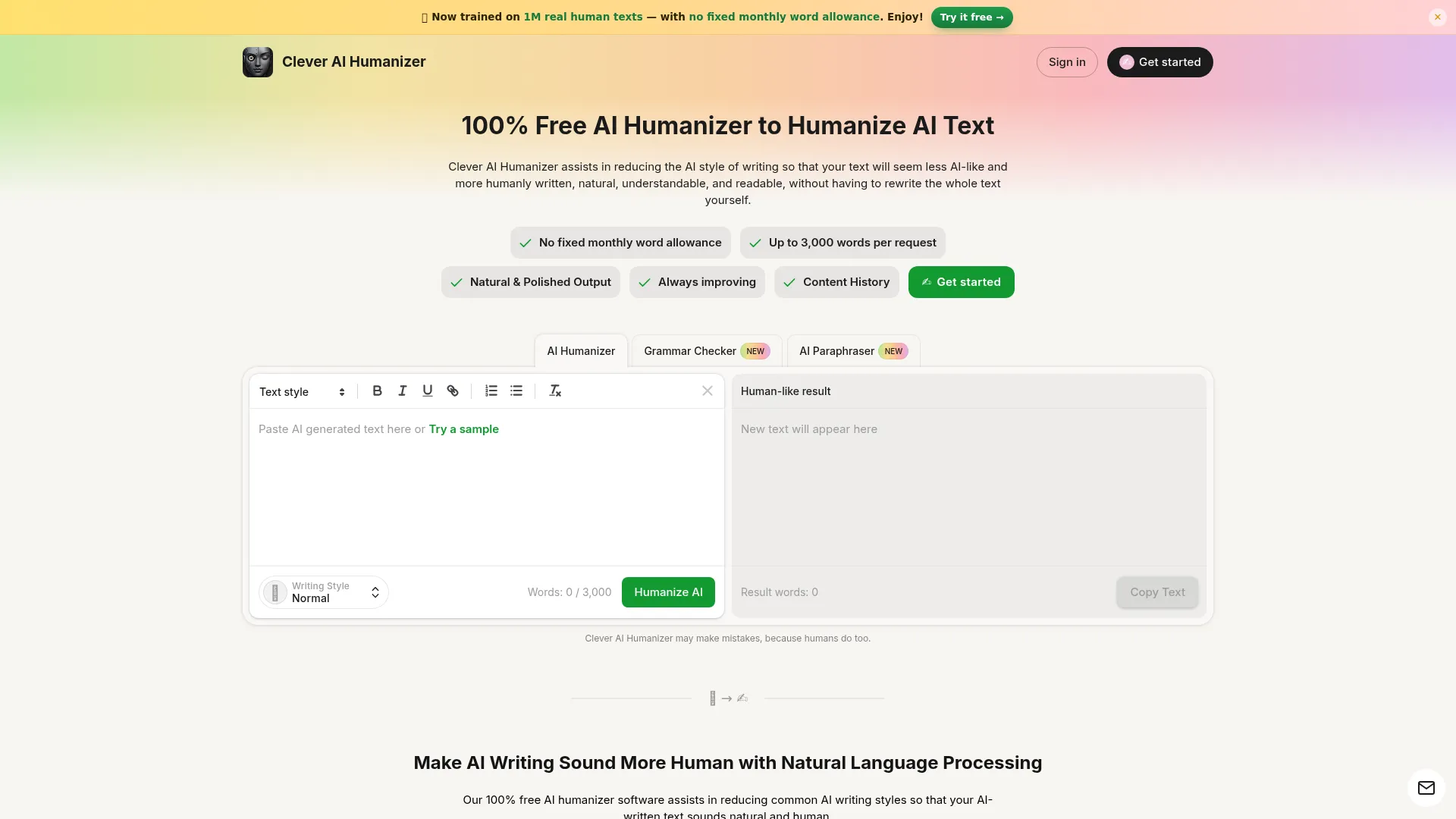 Clever AI Humanizer - Humanize AI 100% Free, Unlimited words screenshot