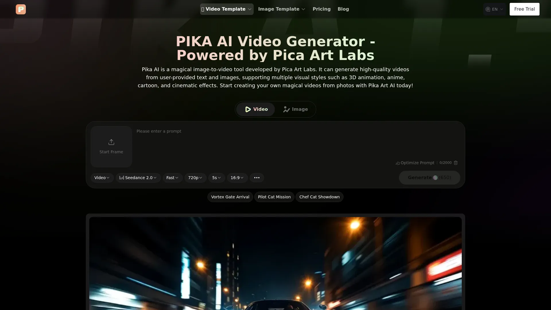 Free Pika AI Video Generator: Powered by the Pika Labs AI Video Platform, Start AI Creation Easily screenshot