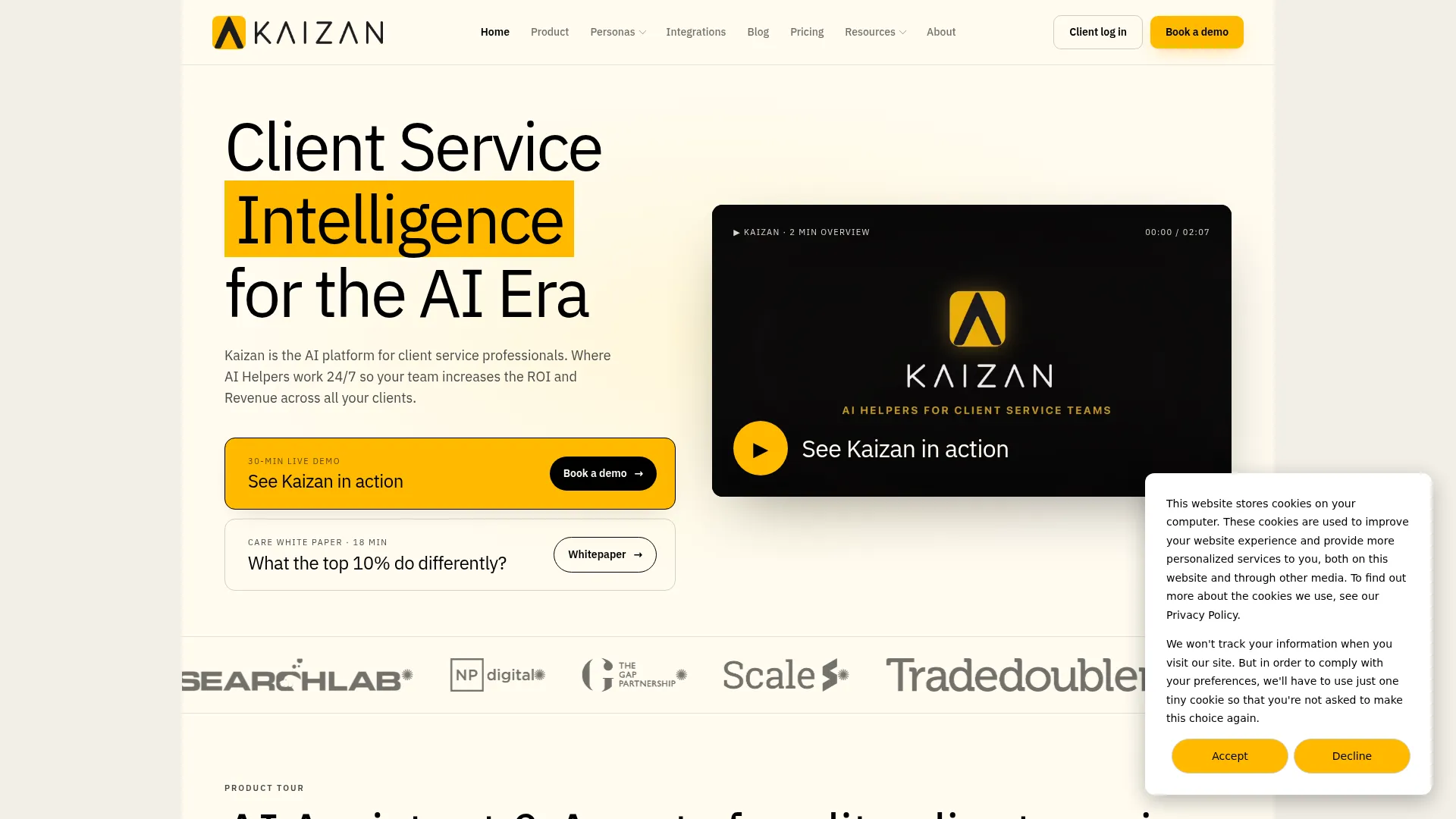 Client super intelligence for client service teams · Kaizan screenshot