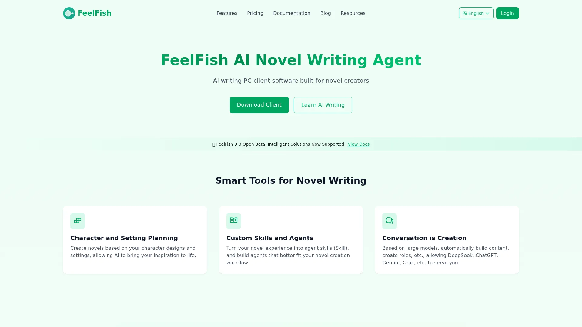 FeelFish AI Novel Writing Agent | AI writing PC client software built for novel creators screenshot