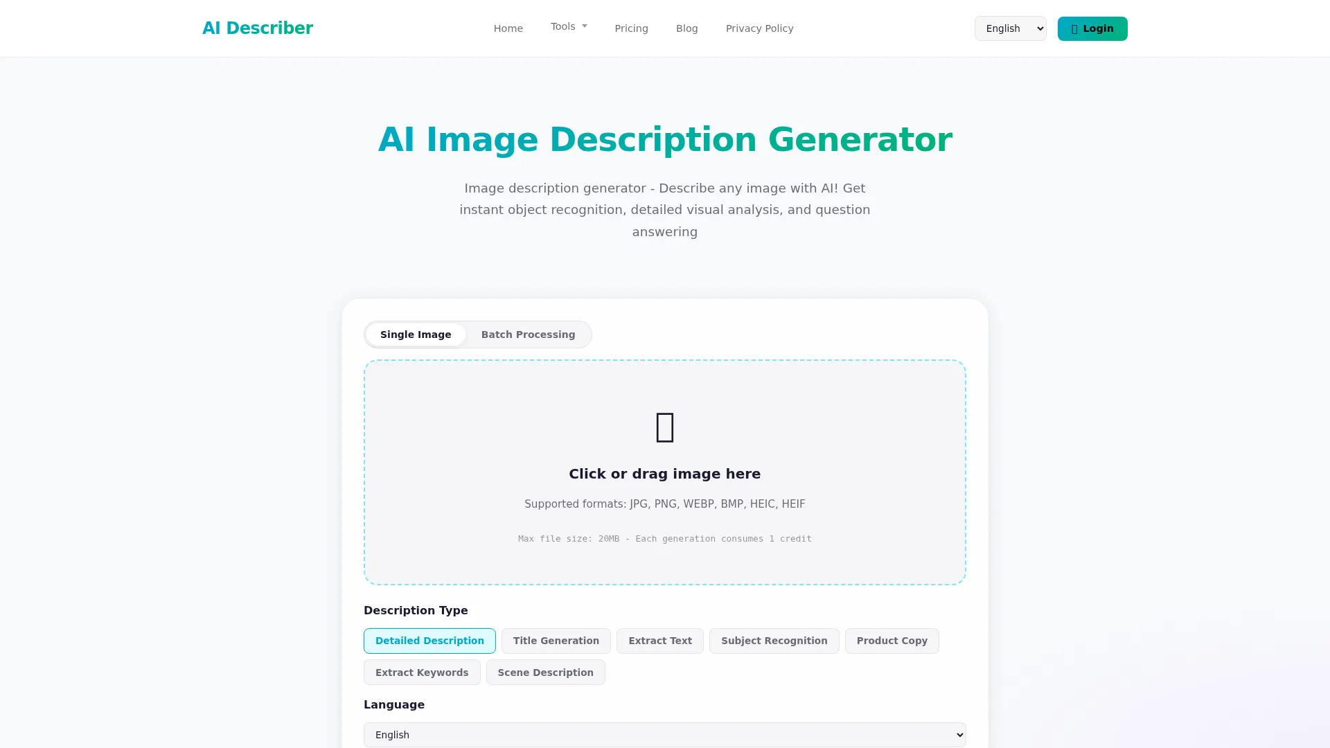 AI Describer - Free AI Image and Video Description Generator screenshot