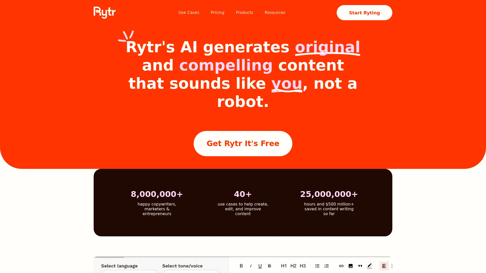 Free AI Writer, Content Generator & Writing Assistant | Rytr screenshot