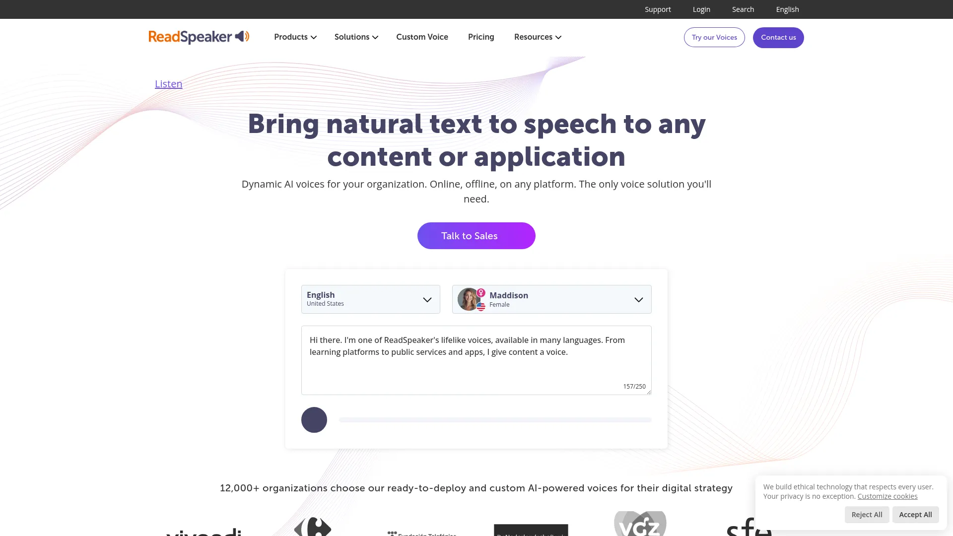 Text-to-speech for Business & Education - AI Voices - ReadSpeaker screenshot