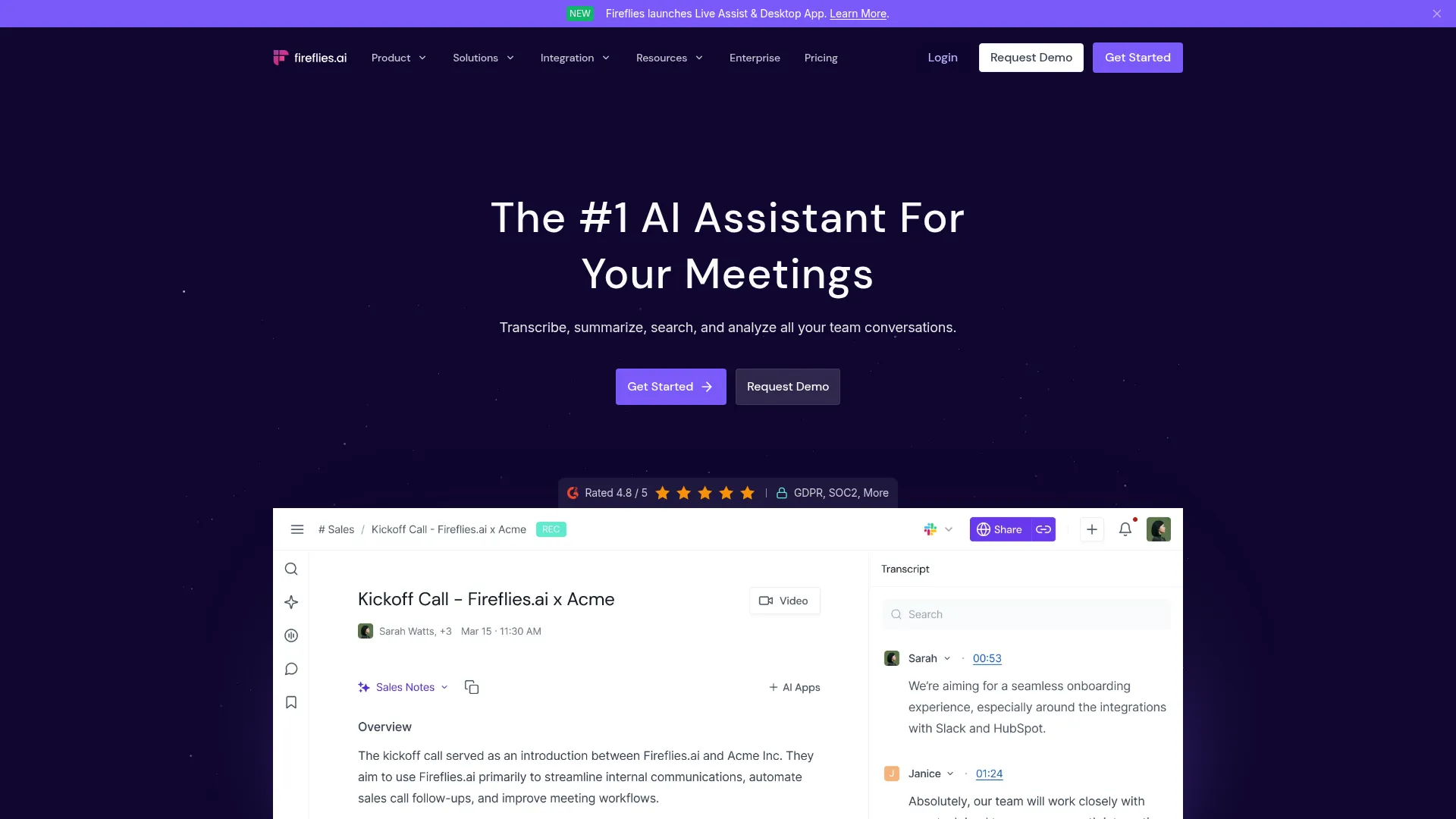 Fireflies.ai | #1 AI Assistant for Meetings, Email, Chat & CRM screenshot