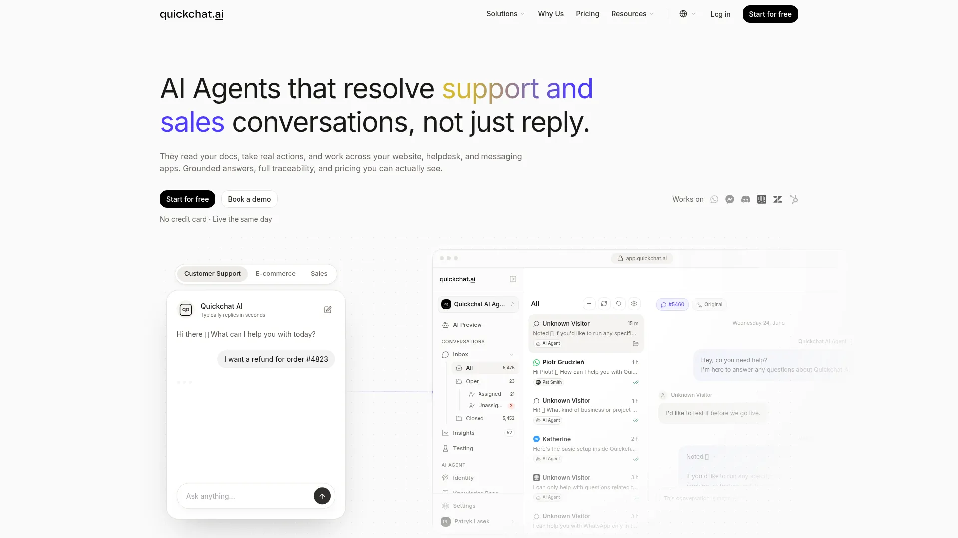 Home | Quickchat AI - AI Agents screenshot